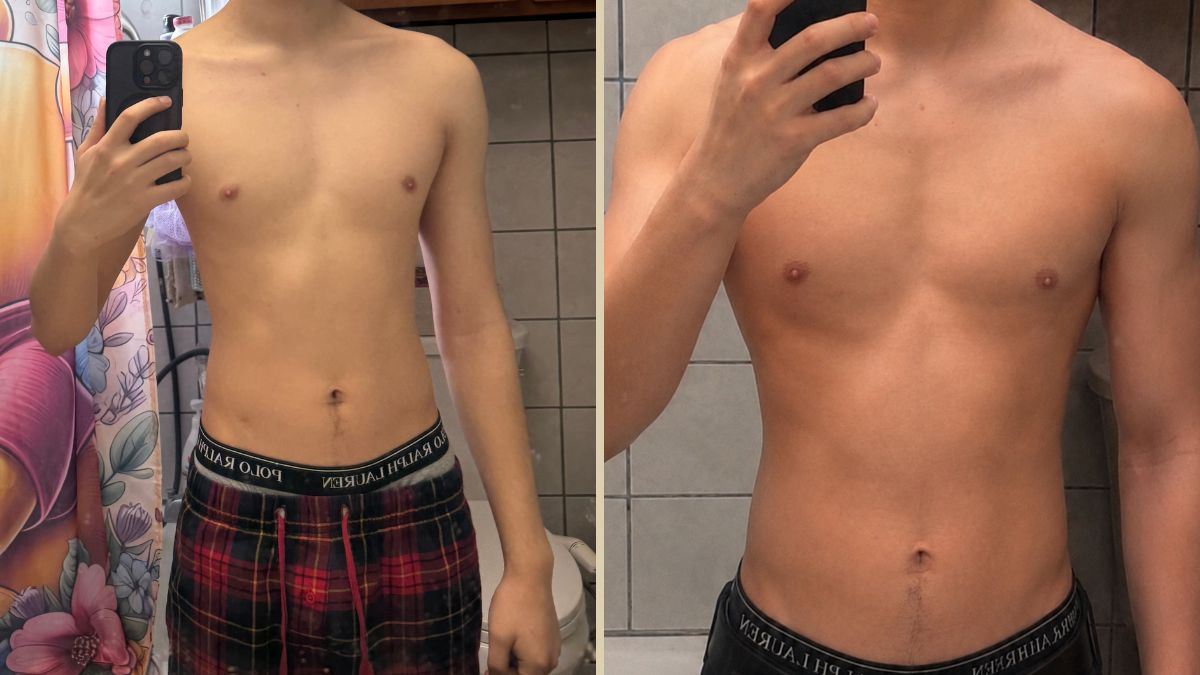 Aiden's before and after transformation, 12-week muscle gain program